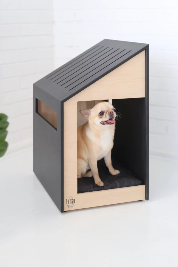 Dog inside Japandi Style Dog House